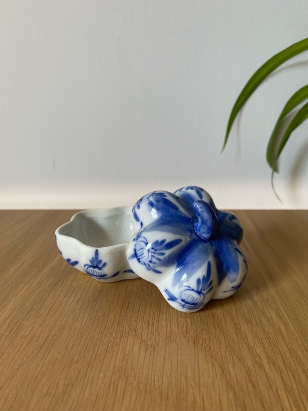 Vintage Blue and White Porcelain Pumpkin Trinket Ring Box